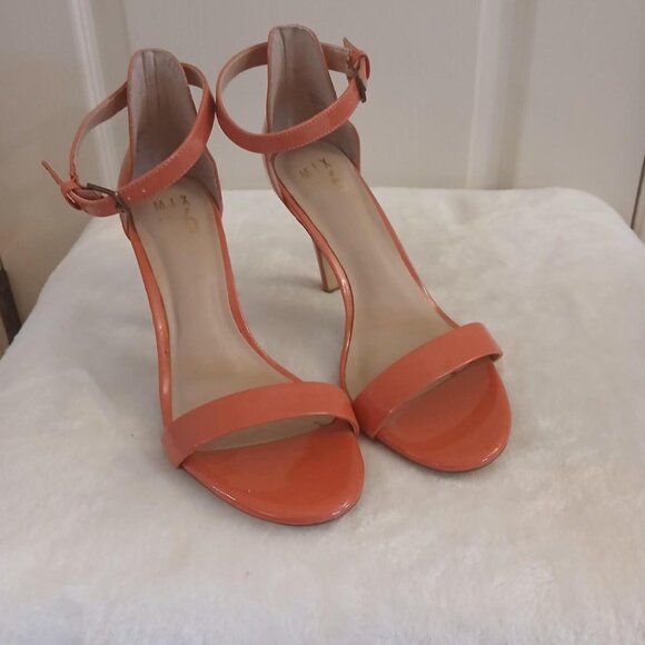 Coral patent leather Barbiecore ankle strap open toe stiletto high heel Sz 8 - Picture 1 of 8
